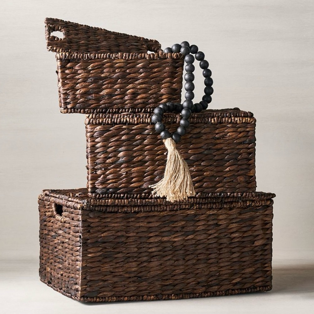 Pottery Barn Seagrass Lidded Baskets (3)